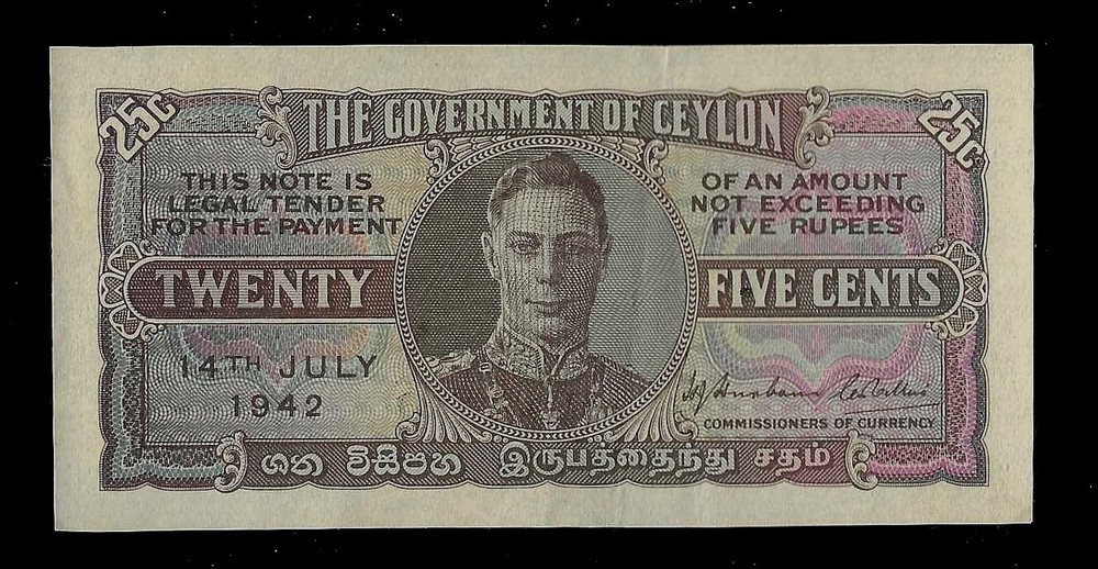 Ceylon/SL | 25 Cents | 1942 | P-44a | XF