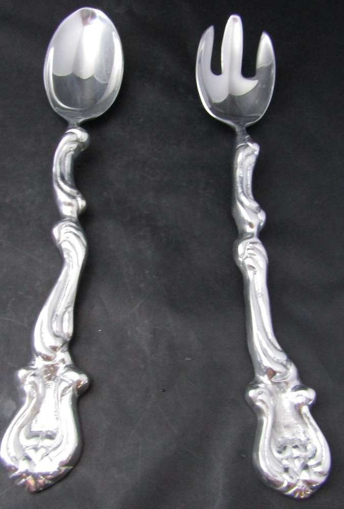 VINTAGE Aluminum 13" Salad Serving Spoon & Fork Set 