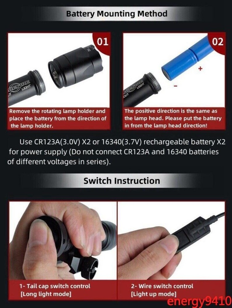 In Us ! Tactical M600C LED Flashlight Weapon Remote Switch White Lamp Strong