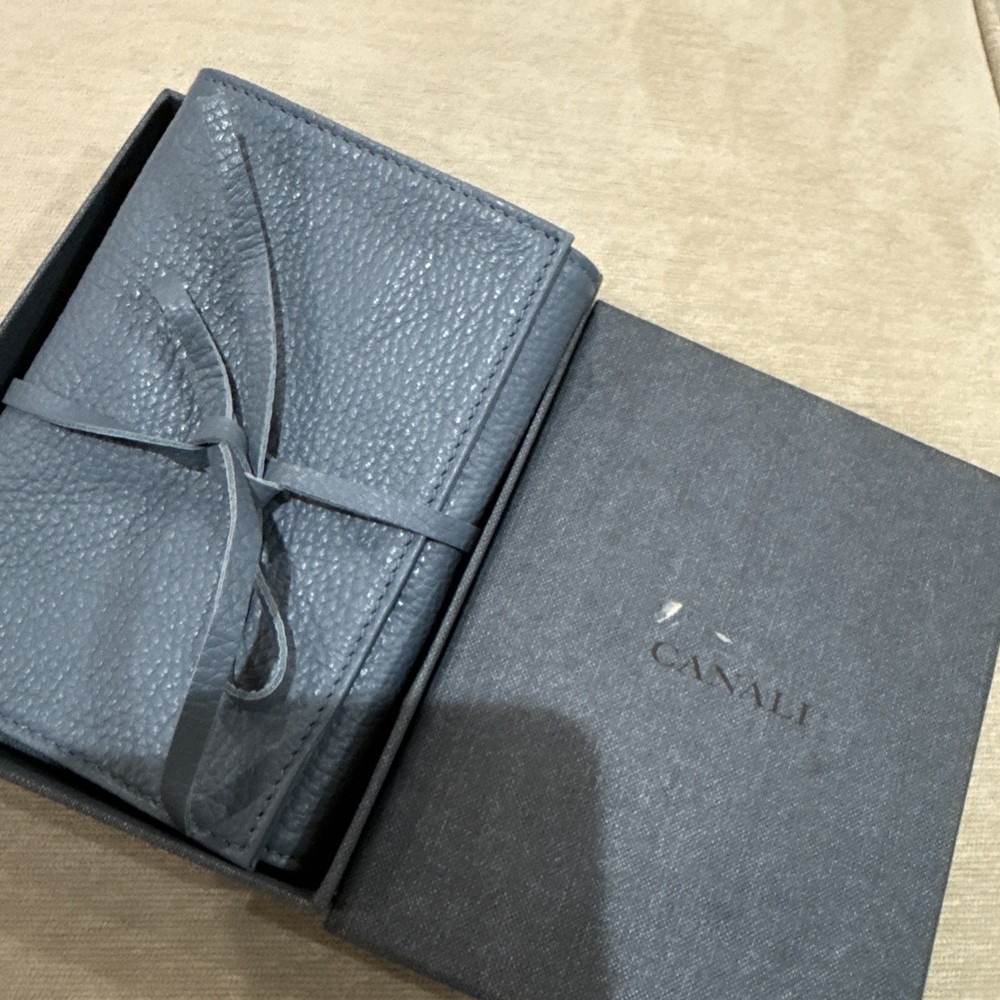 CANALI Blue Leather Passport Holder Authentic NWOT