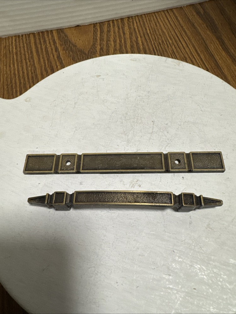 Vintage Brass Pull Handle With Plate 3.5” Center/6.25 “ Long