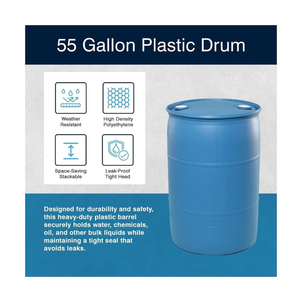 Bushman 55 Gallon Stackable Tight Head Drum - Closed Lid Blue