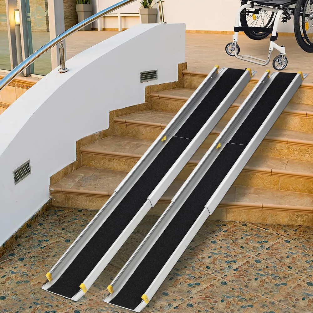 2-Pack 8ft Telescoping Aluminum Motorcycle Loading Ramp, Adjustable, Portable