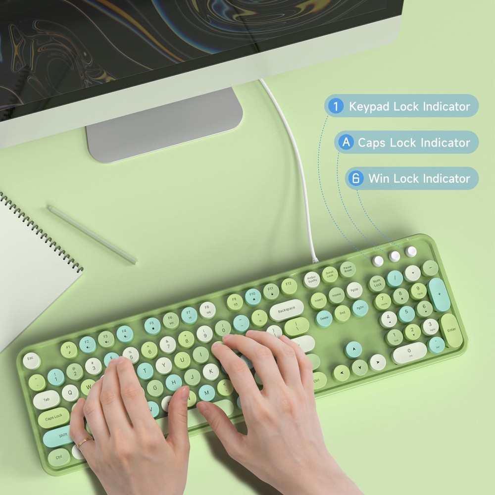 Computer Keyboard Wired, Typewriter Style, Plug Play USB Keyboard with Large ...