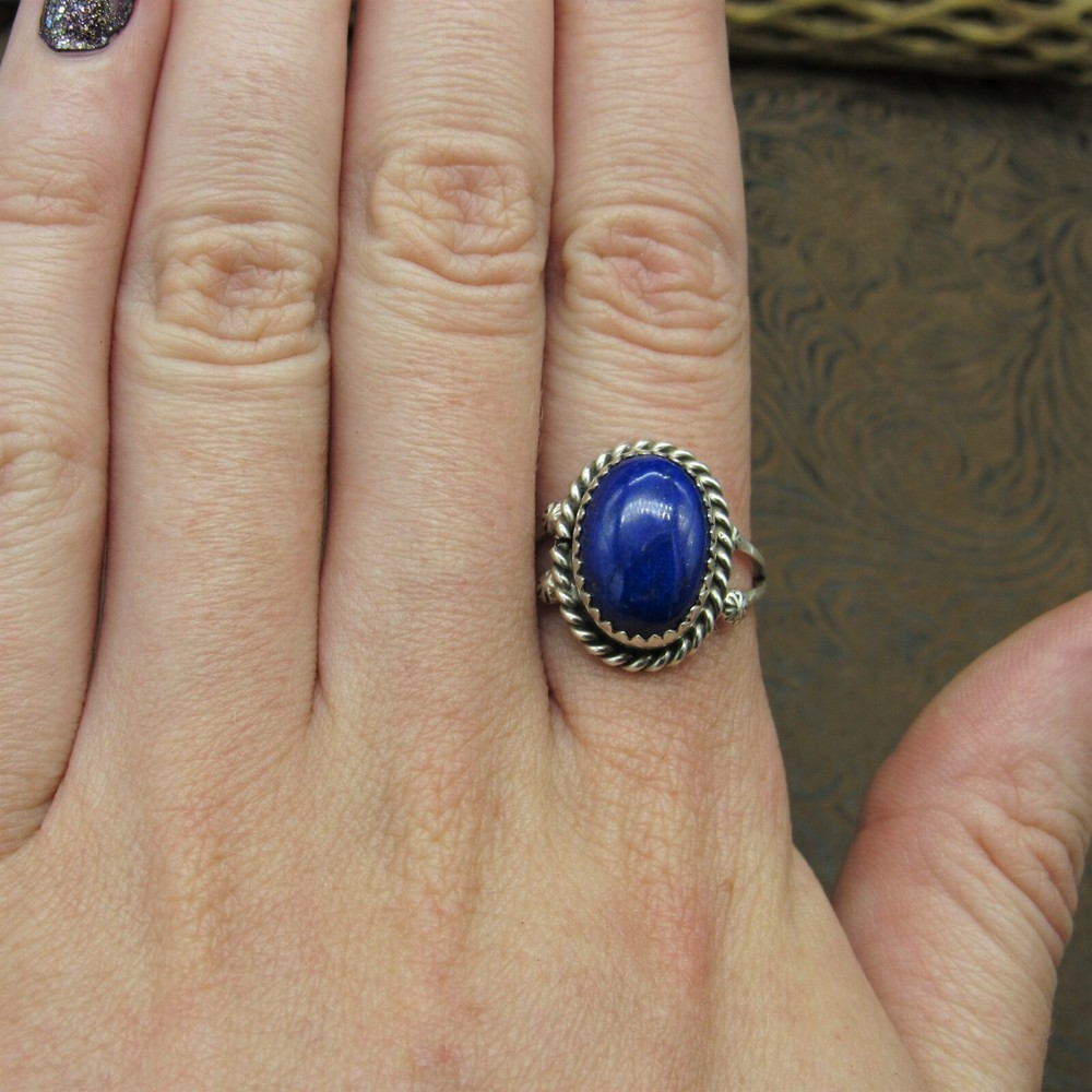 *Sterling Silver and Oval Lapis Ring Size 8.25