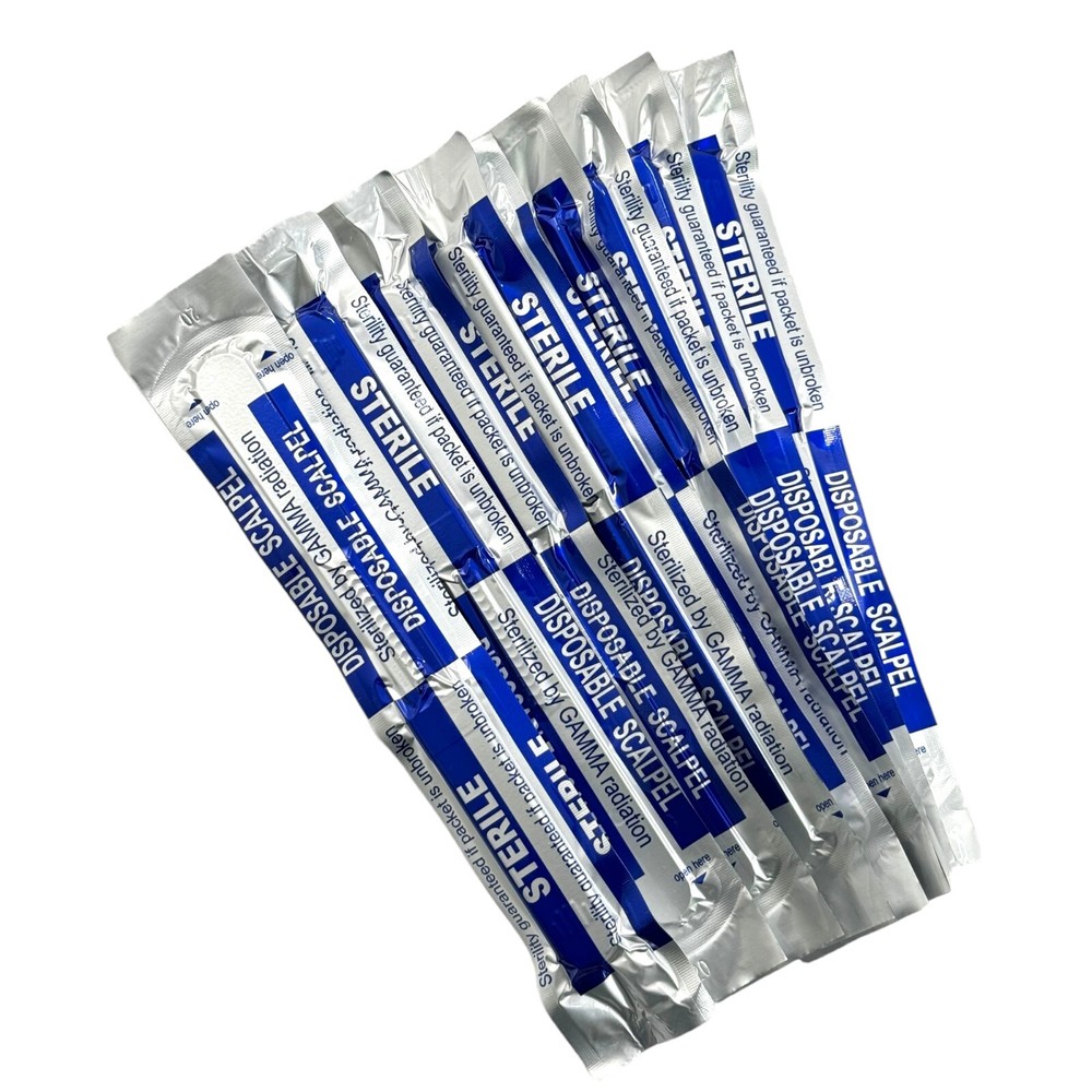 Plastic Handle Disposable Scalpel with Measuring Scale Ruler Built-in (10/Pack)