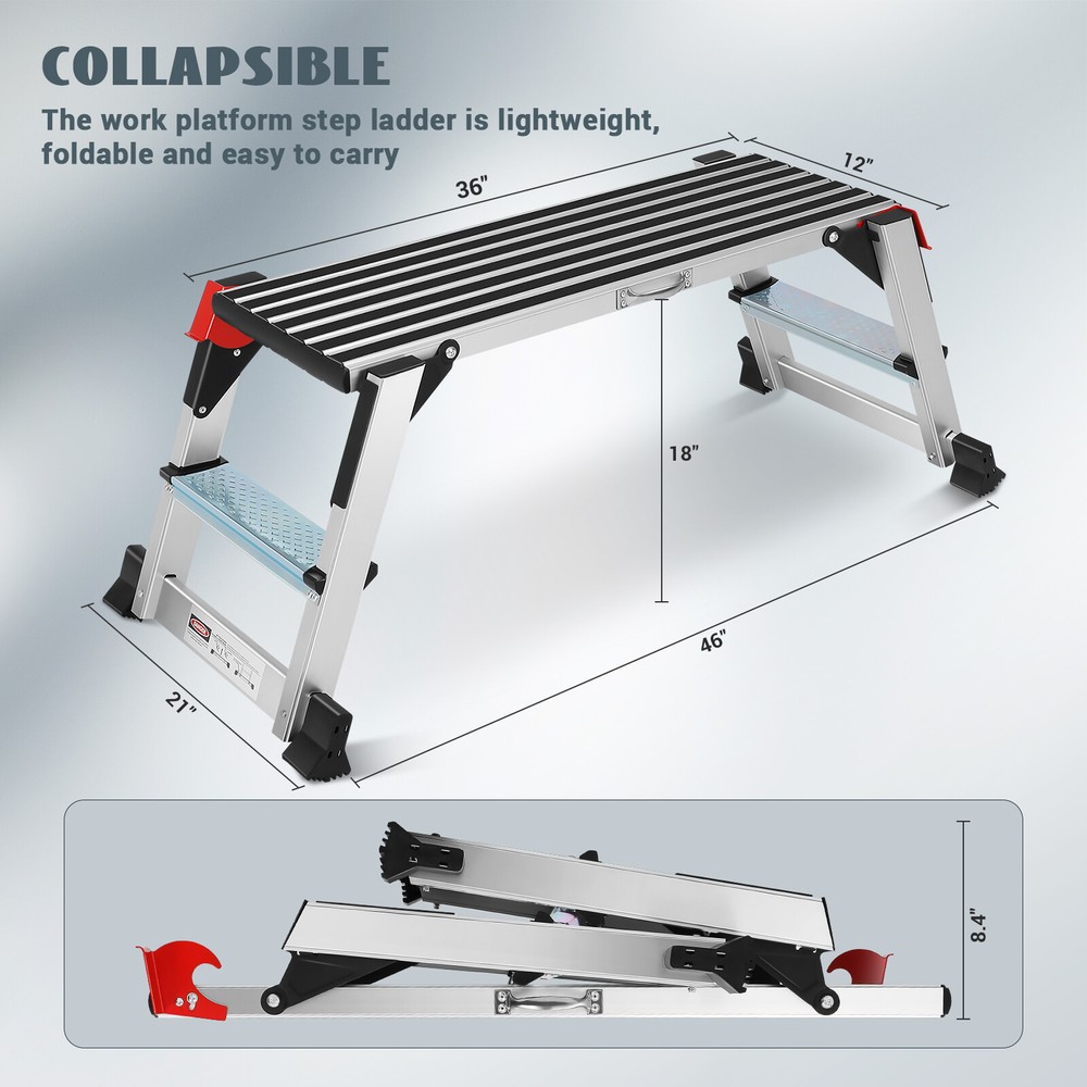 Aluminum Step Stool Folding Bench Work Platform Drywall Ladder 330LBS Non-slip