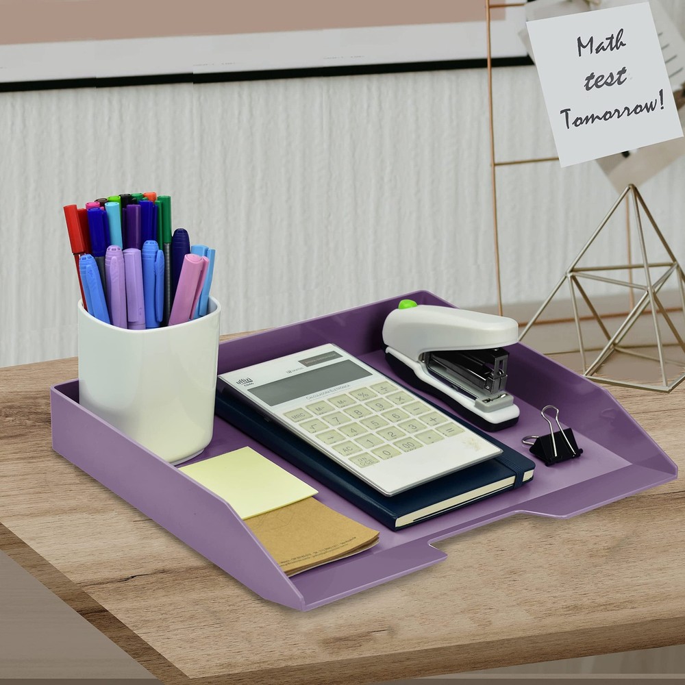 Stackable Letter Tray Single Side Load, Plastic, Desktop File Organizer (Soli...