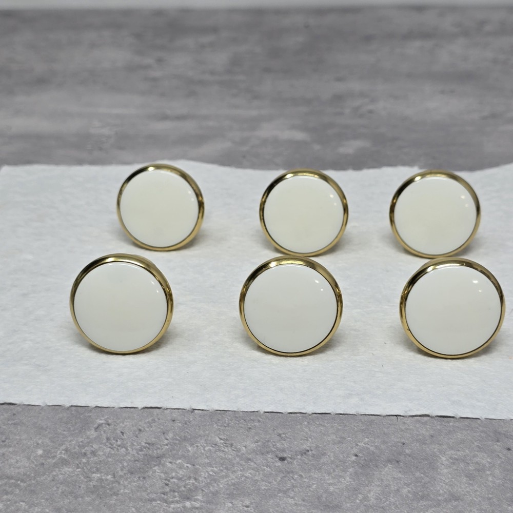 Vtg Porcelain Solid Brass Knob Replacement Cabinet Drawer Pull White Gold 1.25"