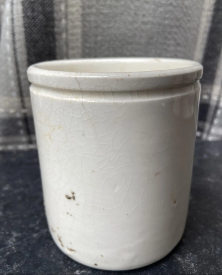 3 Old Ironstone Pots, Stained And Crazed
