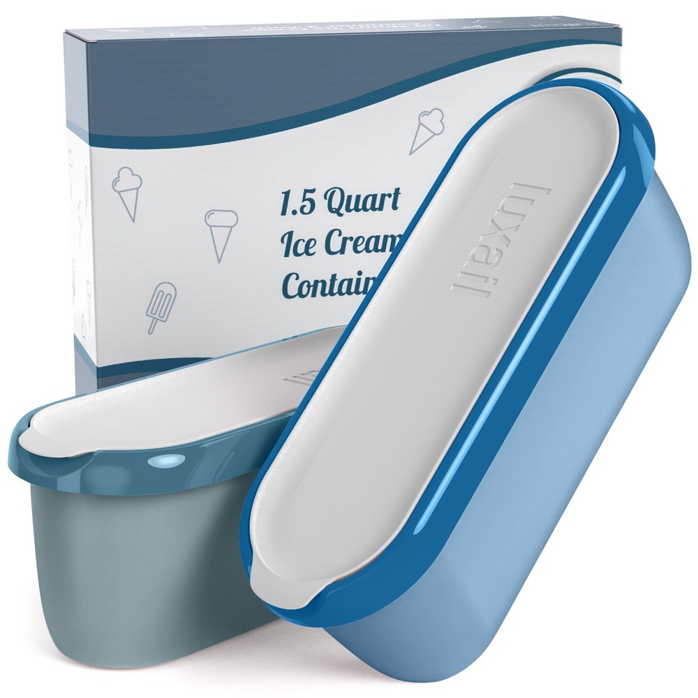 ICE CREAM STORAGE CONTAINER, BPA FREE, 1.5 QUART, DISHWASHER SAFE STACKABLE BLUE