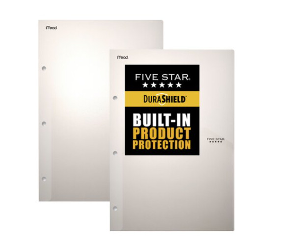3 Five Star DuraShield Antimicrobial Partition Folder Clear with 2 Pockets NEW