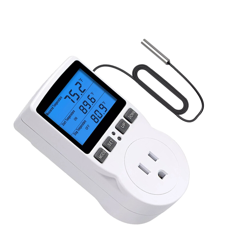 Digital Thermostat Outlet Plug Temperature Controller Heating Cooling w/ ProberW