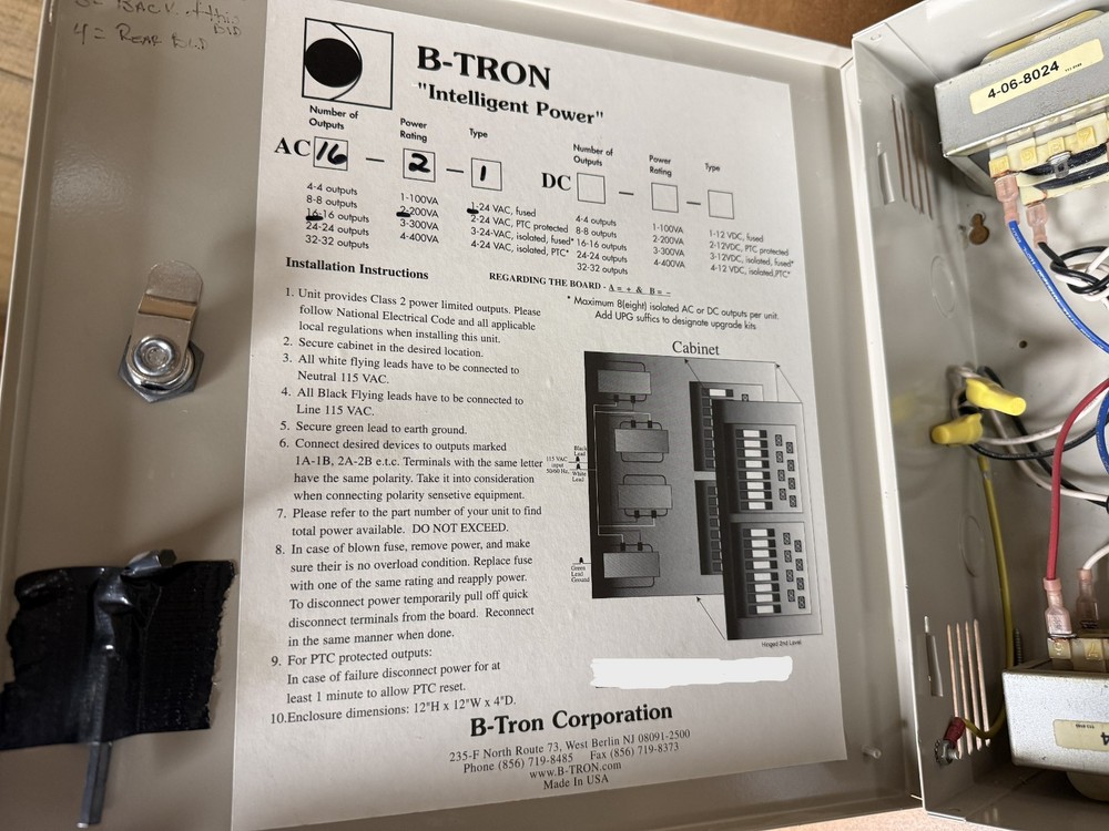 B-TRON Corp DB8 Access Control Power Supply