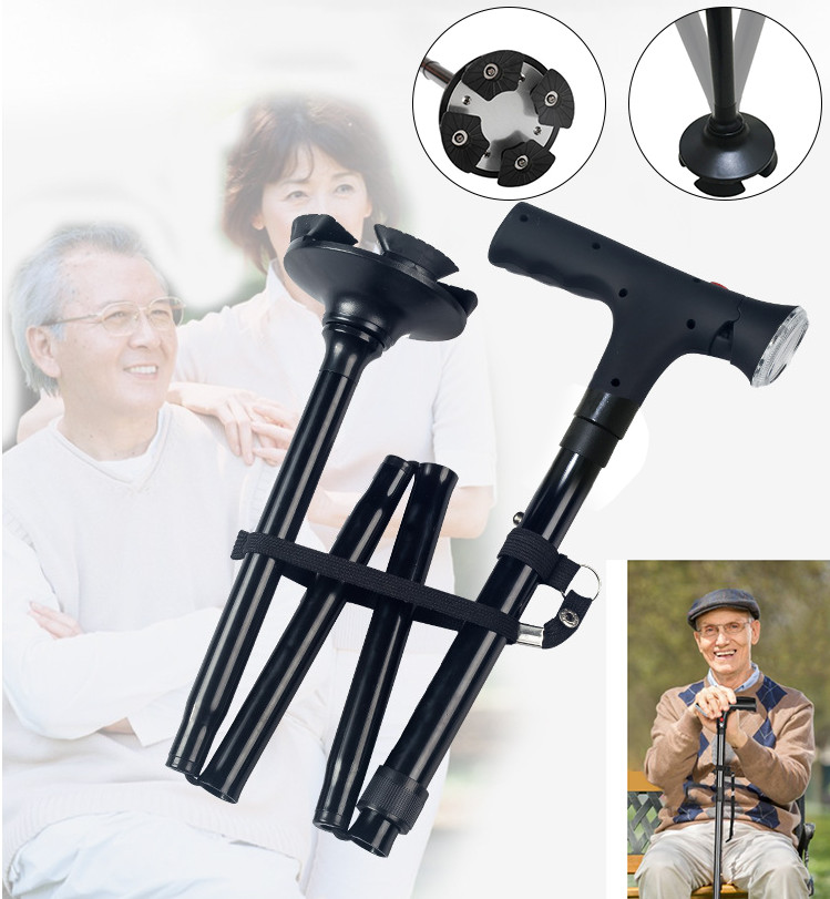 Adjustable LED Folding Cane with Alarm & Non-Slip Grip for Safe Walking Support