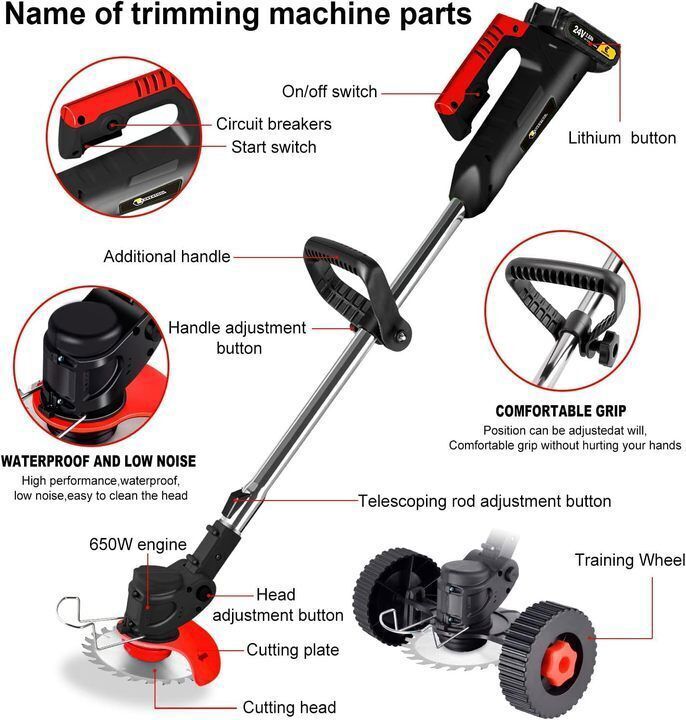 Electric Cordless Grass String Trimmer Lawn Edger Weed Wacker Cutter + 2 Battery