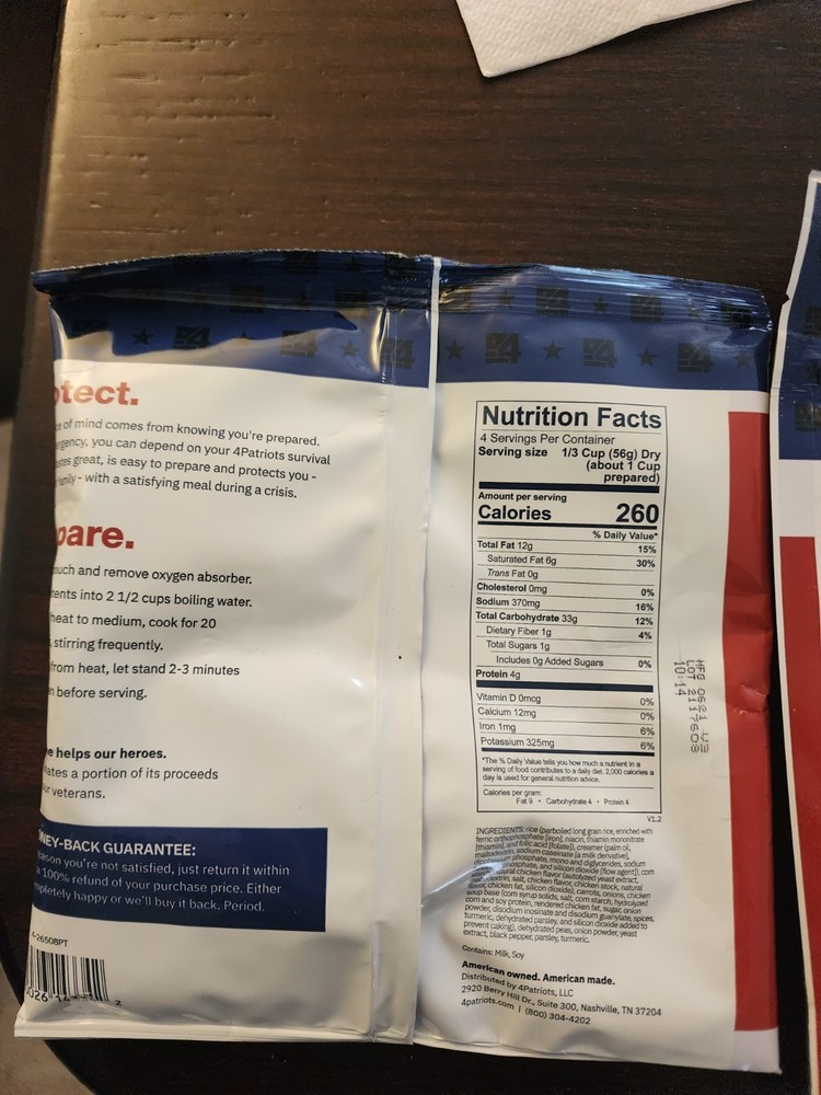 72 Hour 4Patriots Emergency Survival Food Kit Includes Five Packages