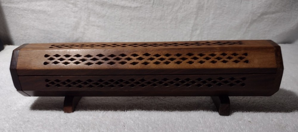 VINTAGE WOODEN INCENSE BURNER AND STORAGE COMPARTMENT 
