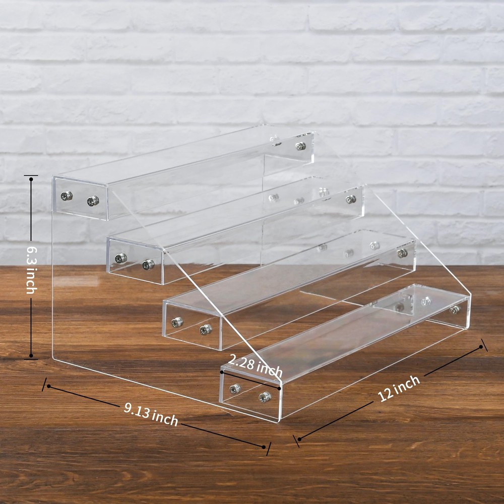 12" Acrylic Riser Display Stands - 4 Tier Clear Acrylic Display Shelf, Double...