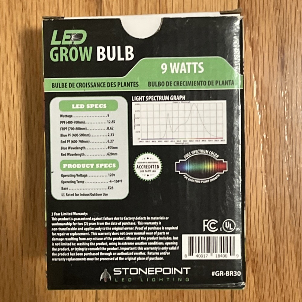 Grow Light Stonepoint LED Lighting Bulb GR-BR30