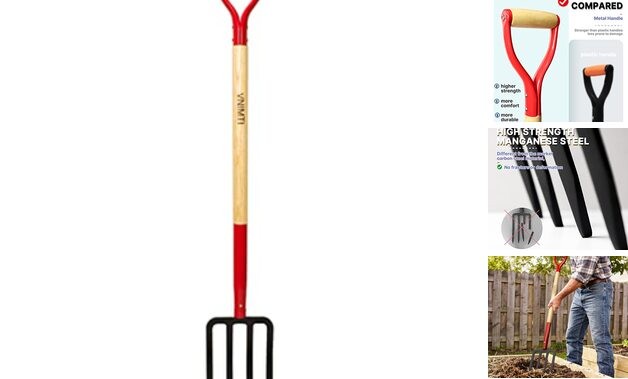 Garden Fork,4-Tine Spading Fork,Compost Fork,Steel Digging Fork,45Inch,Steel
