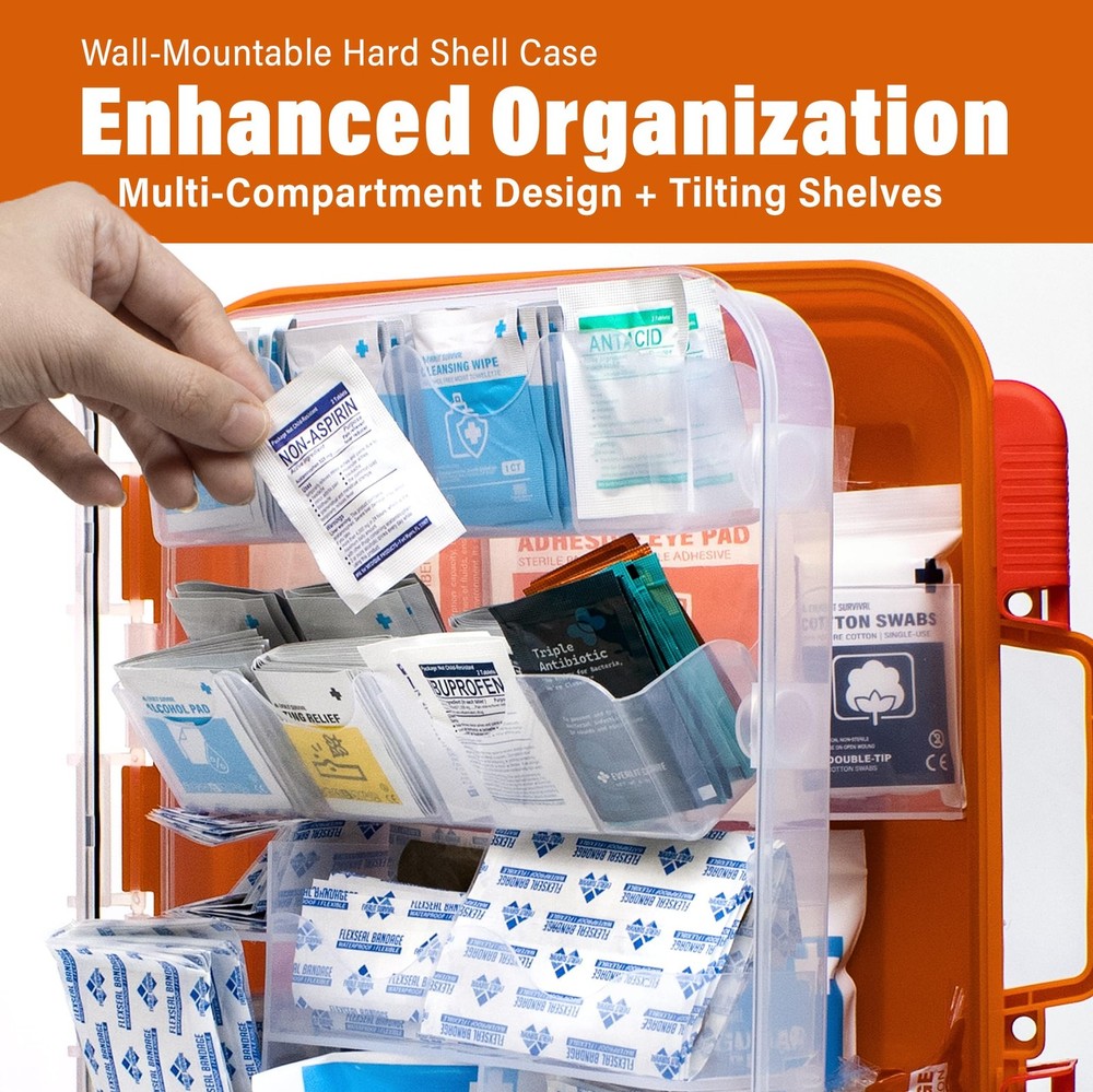 EVERLIT 400 Pcs OSHA Compliant First Aid Kit, Wall-Mountable Essential Clear