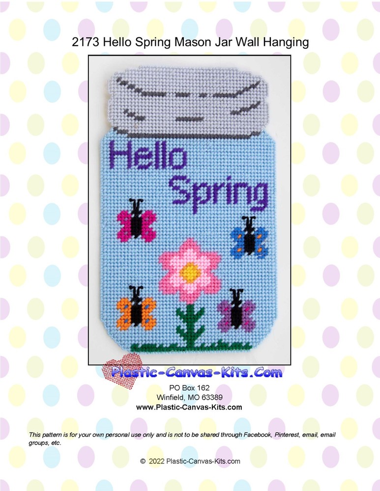 Hello Spring Mason Jar Wall Hanging- Plastic Canvas Pattern or Kit