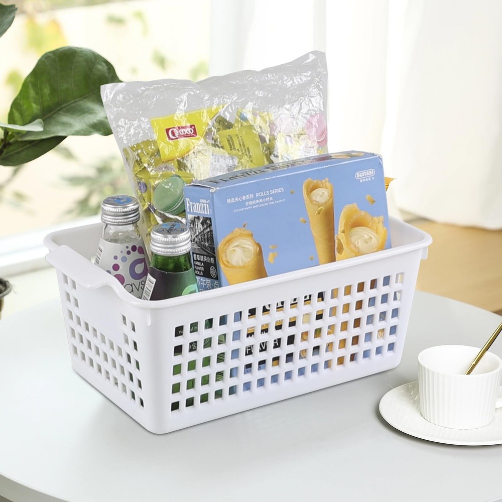 6-Pack White Plastic Storage Basket, Small Storage Basket
