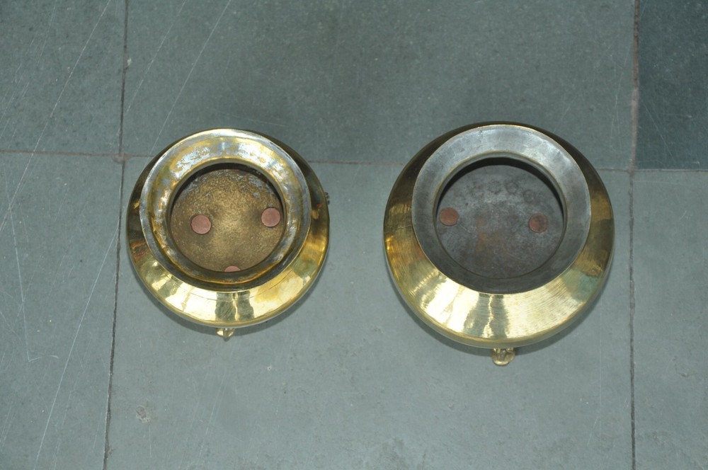 2 Pc Vintage Unique Shape Brass Handcrafted Solid Water Pot With Legs