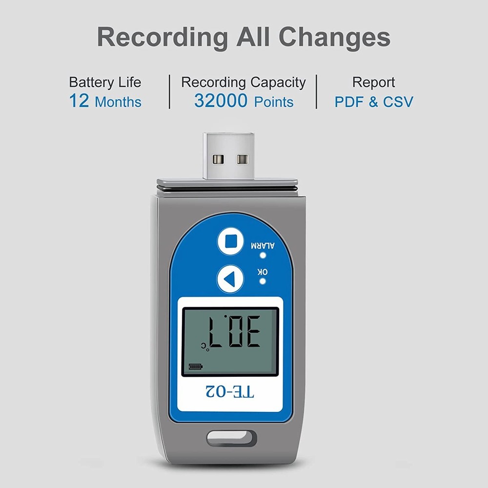 Temperature Data Logger, USB Temperature Data Recorder with PDF & CSV
