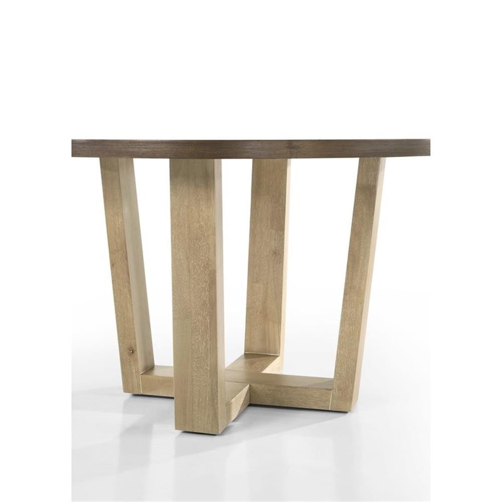 Pemberly Row Walnut 5 PC 47" Round Dining Table Set Wheat Beige Fabric Chairs