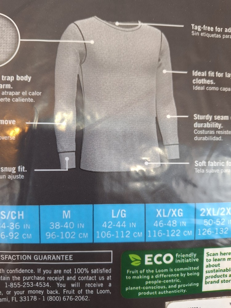 Thermal Base Layer Set Top & Bottom White Size L Cold Weather Winter Long John
