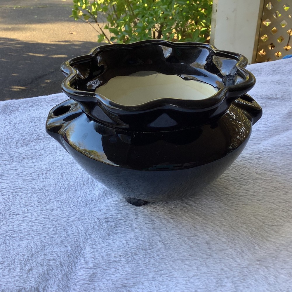 Black ceramic flower planter or ceramic bowl 2pc