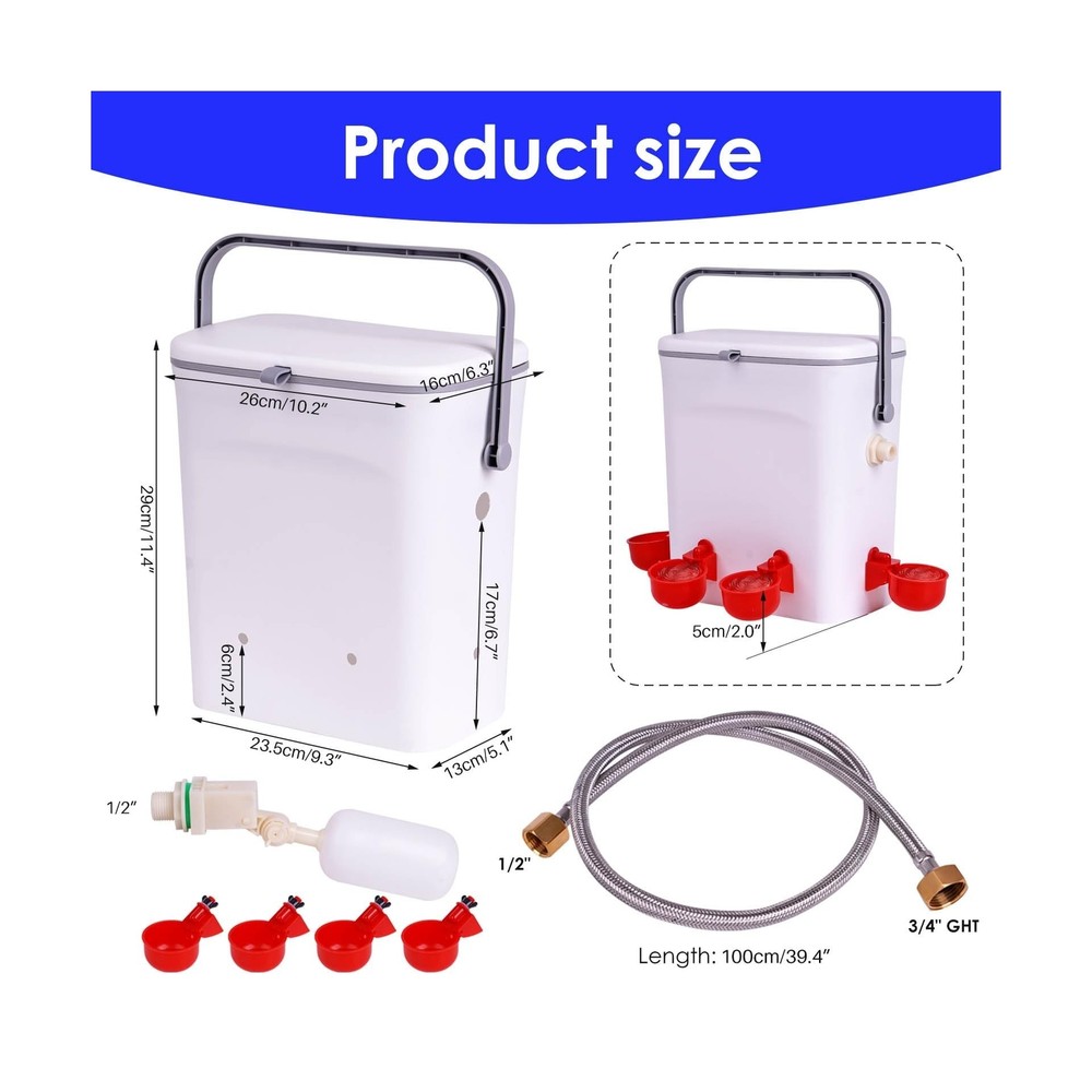 Automatic Chicken Waterer with Float Valve Kit Hose Attachment and ... Fast Ship