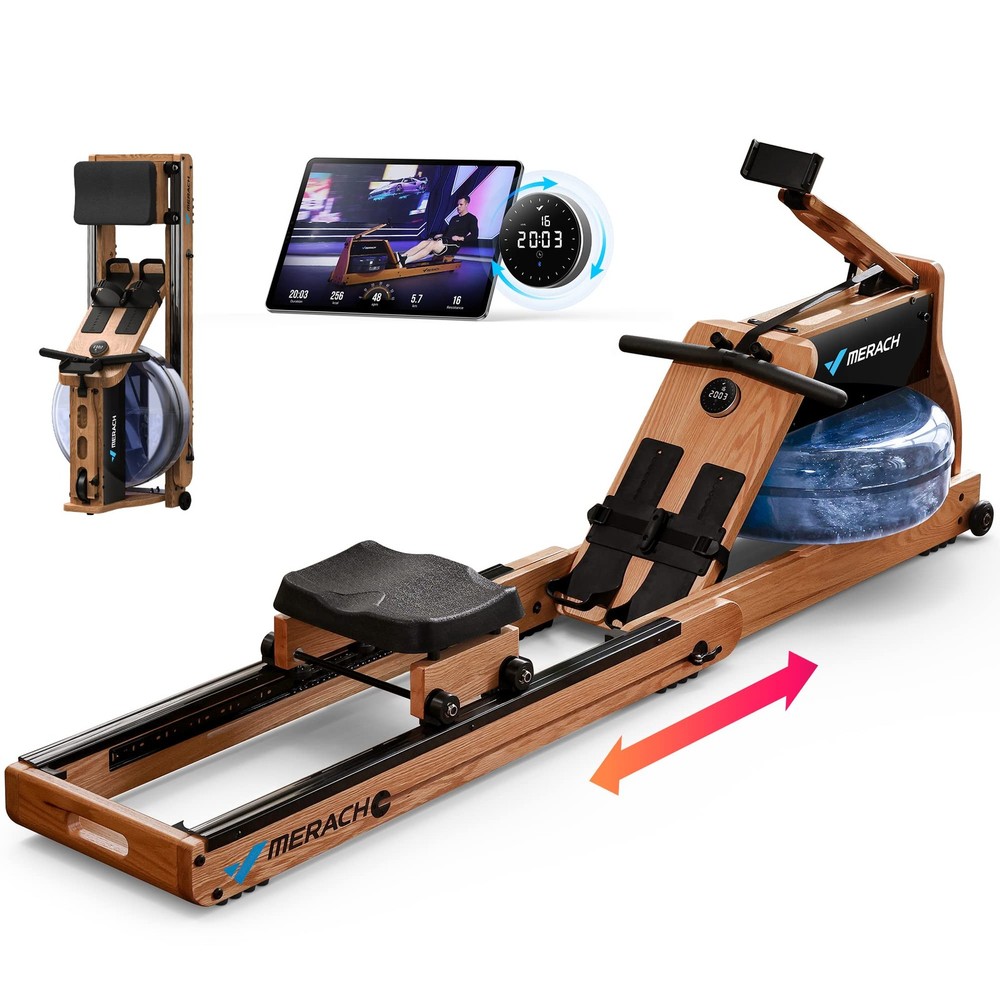 MERACH Foldable Wooden Rowing Machine Water Electromagnetic Rower Machine MR-R23