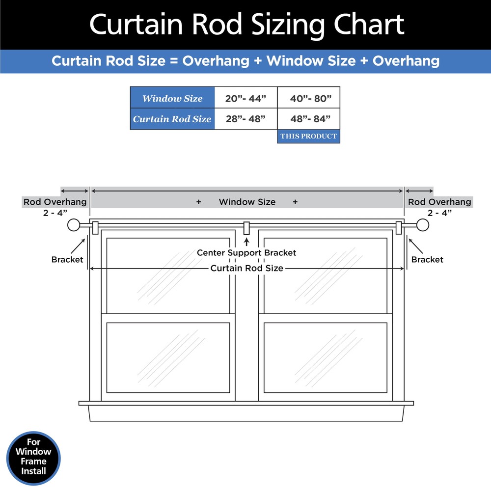 7/16” Diameter Adjustable Café Curtain Rod Set, 28-48" Adjustable Length