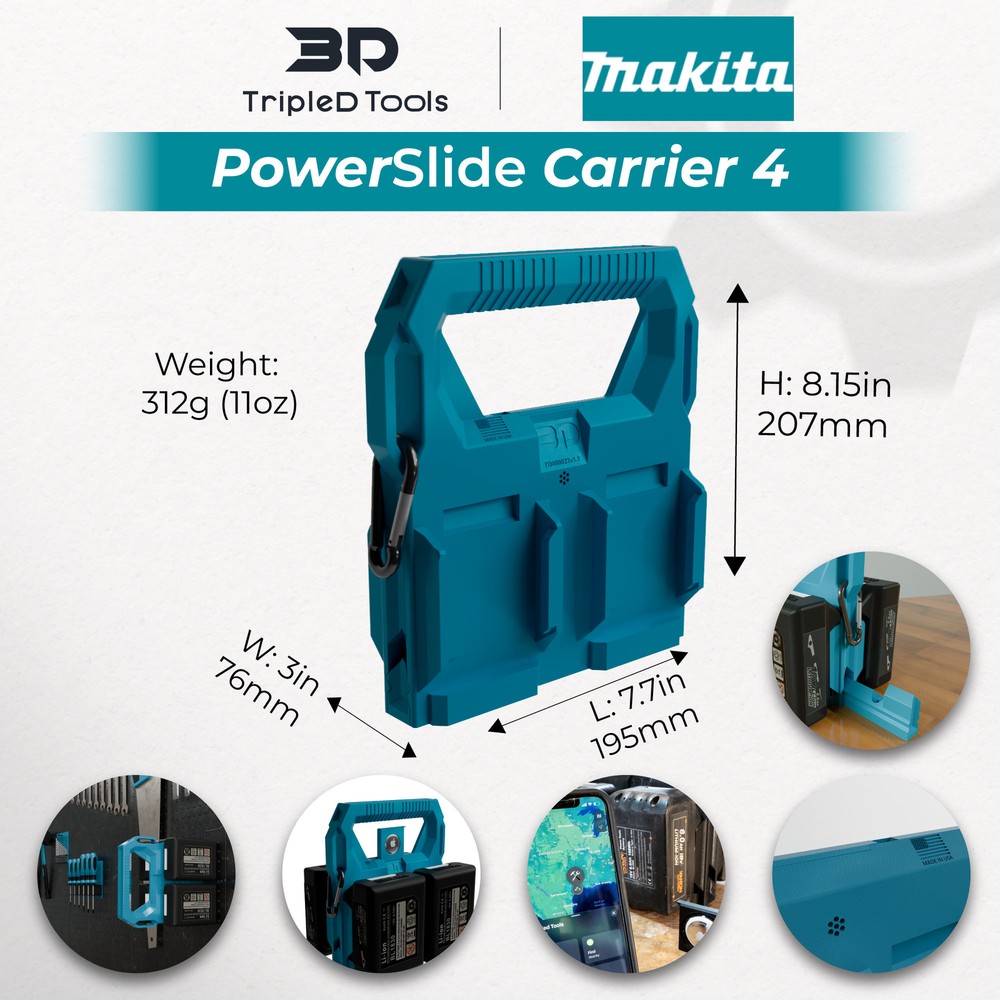 Makita Battery Caddy PowerSlide Carrier 4 w/ AirTag Tracking by TripleD Tools