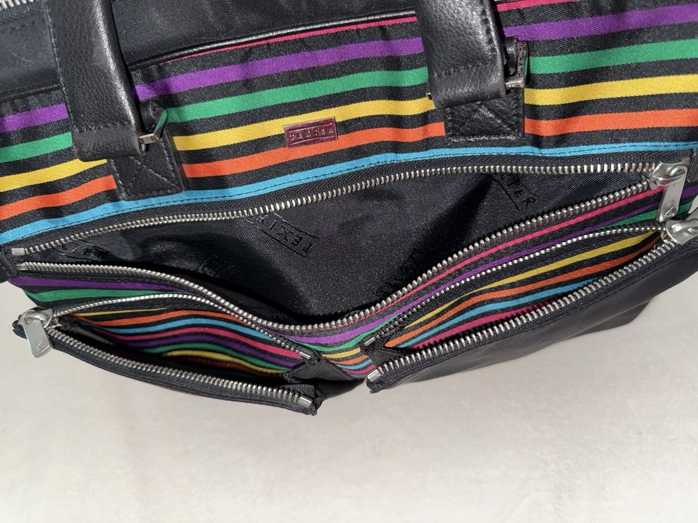 Texier Nylon Laptop Computer Bag Tote Multicolor Stripe Pockets Shoulder Work
