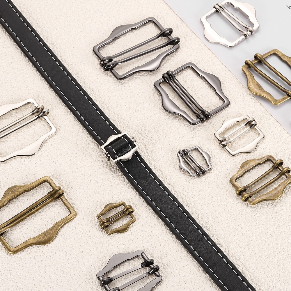 6Pcs Metal Slide Buckles, Webbing Strap Roller Pin Adjuster, Dim Gray (3 Sizes)