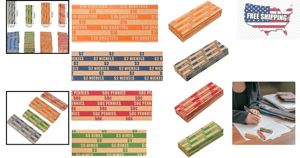 Durable Kraft Paper Coin Roll Wrappers – 100 Pack for Efficient Organization