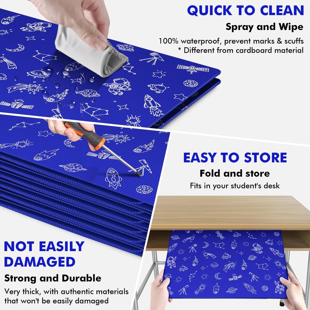 Blue 24-Pack Desk Dividers for Students, Space Style Plastic Study Carrel Div...