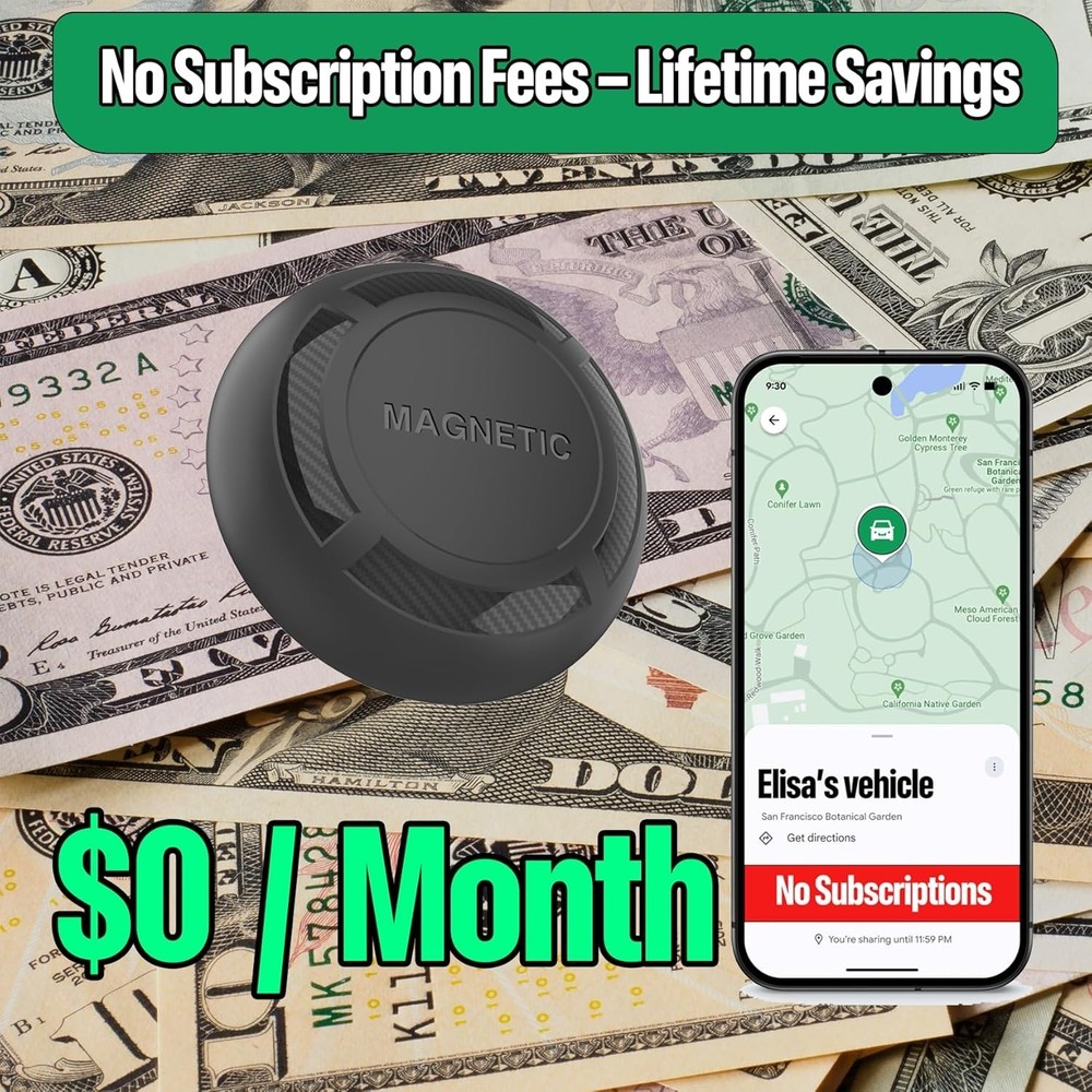 Magnetic Hidden GPS Tracker for Vehicles - Android, No Subscription, Long Bat...