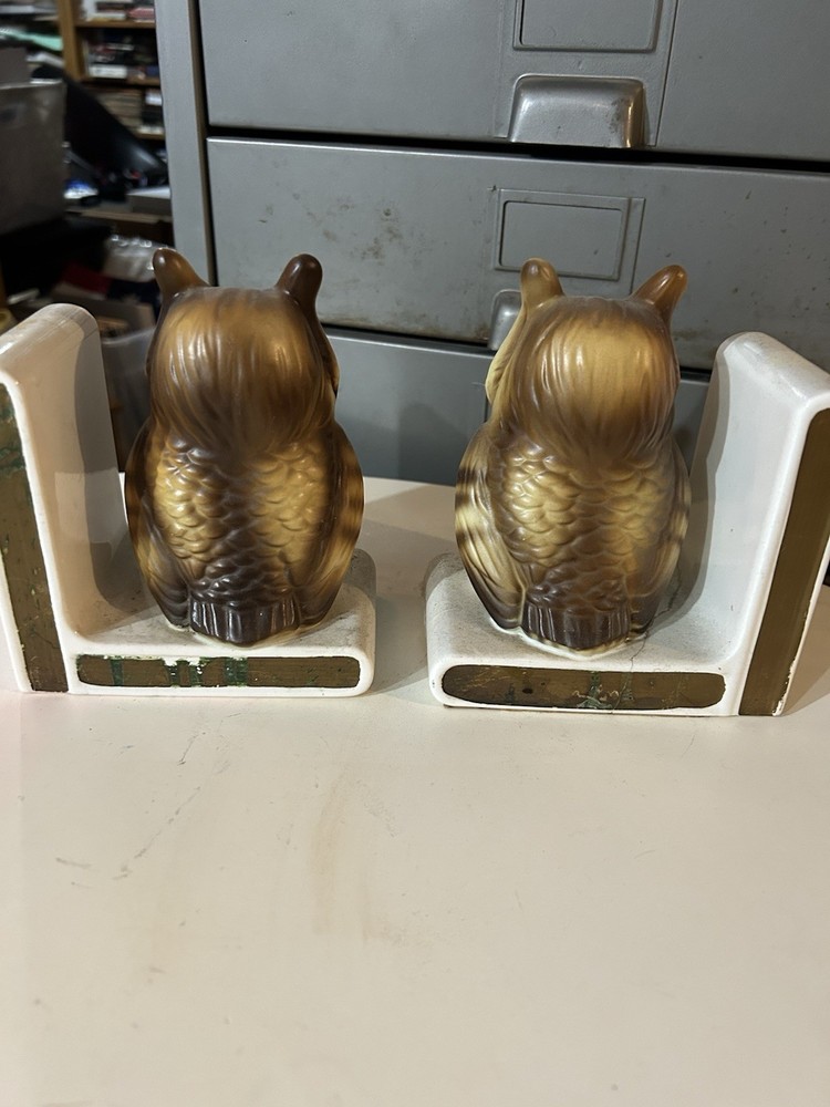 Vintage Owl Library Bookends Kitschy