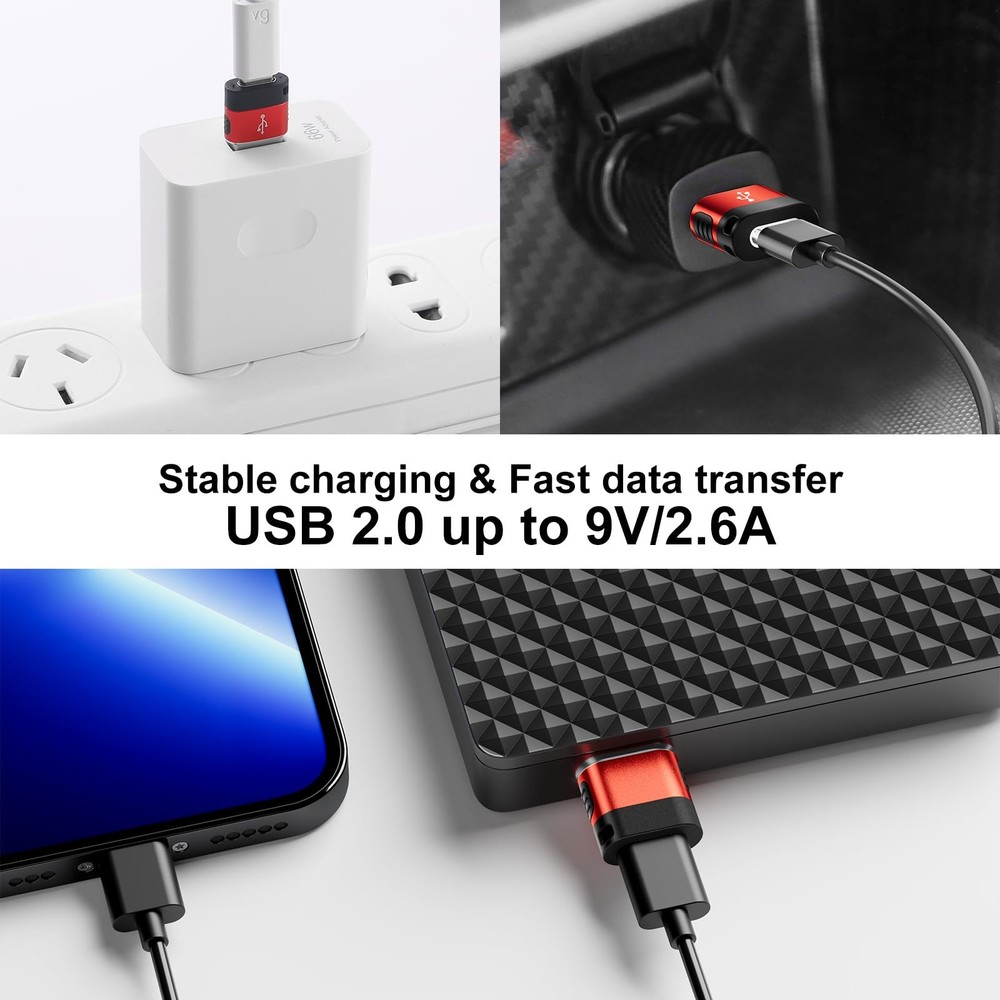 BaseNew USB to C Adapter 6 Pack,USB Type C Adapter,USB A C Red