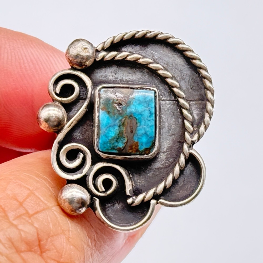 Vintage Navajo Native Turquoise Silver Ring Size 5.75