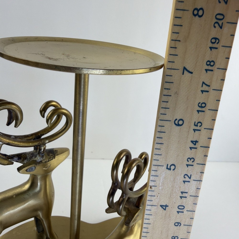 Solid Brass Reindeer Candle Holder Heavy Lacquered Patina