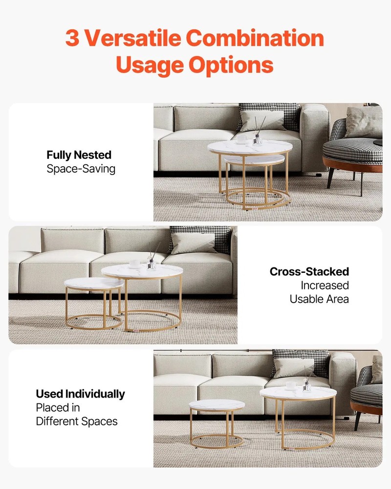 Nesting Coffee Table Set of 2, 27.6 in Round Coffee Table, Nesting Tables for Sm