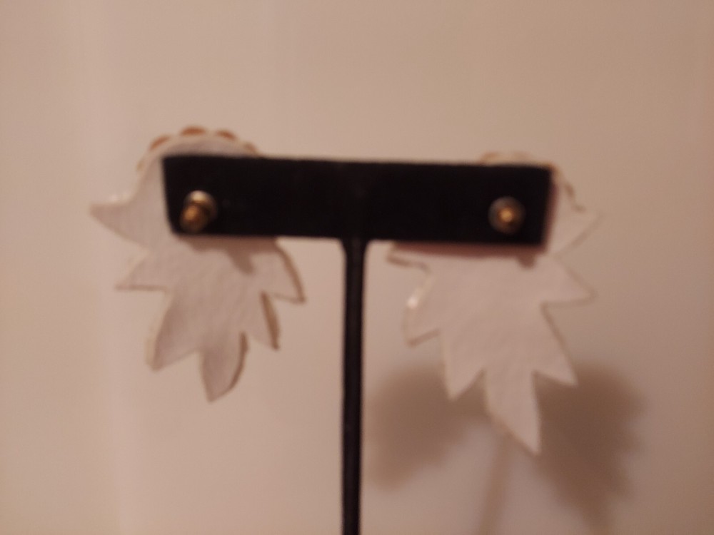 cream sequin posts earrings statement flower leaf design 2 1/8"x 1.5"