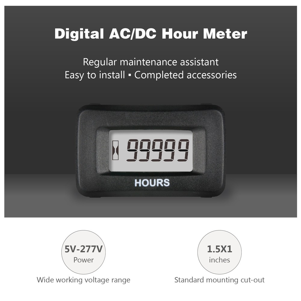 AC/DC Powered Digital Maintenance Hour Meter Motorcycle Hour Meter for Mowers