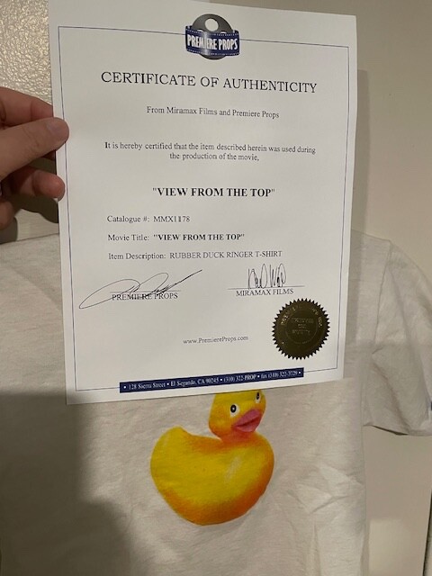 VIEW FROM THE TOP: Screen Worn Studio COA Rubber Duck ringer T shirt
